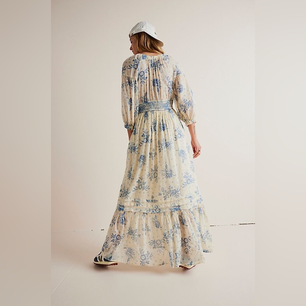 Free People Cream Maxi Dress with Blue Floral Print - Picture 8 of 15